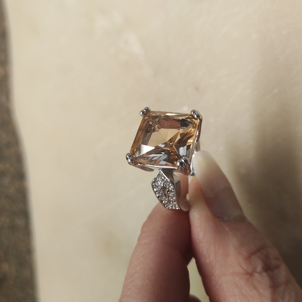 BOGO! NEW! Large Pink Sapphire and Crystal Princess Cut Silver Ring Sz 6 - Picture 6 of 14